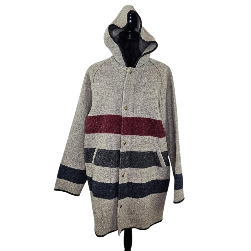 Vintage 80s Large Woolrich Blanket Navajo Aztec Wool Long Jacket Coat USA